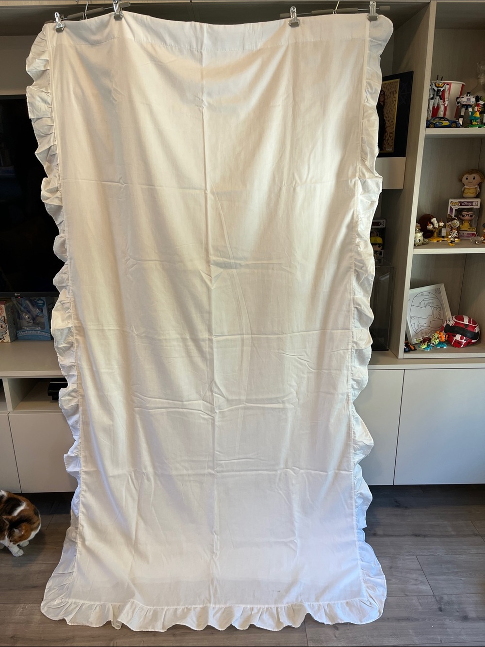 Pottery Barn Kids White Ruffle Edge Blackout Curtain Panel